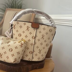 Designer Cream and Brown Tote Bag
